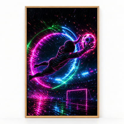 Neon Keeper Save Soccer Canvas Painting for Game Room Decor | brown_sku
