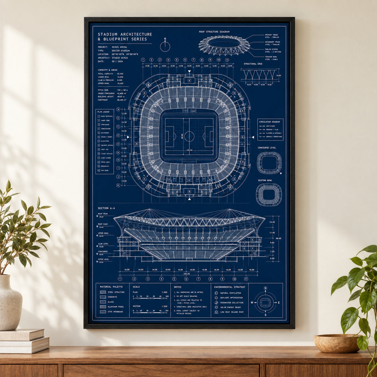 Blueprint Grand Stadium Cutaway Canvas Painting Wall Decor | black_independent_close