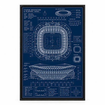 Blueprint Grand Stadium Cutaway Canvas Painting Wall Decor | black_sku