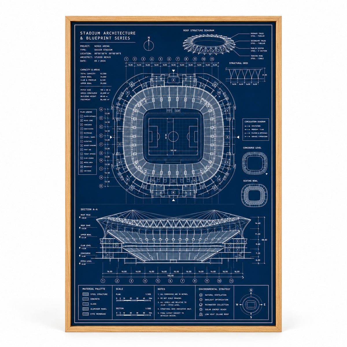 Blueprint Grand Stadium Cutaway Canvas Painting Wall Decor | brown_sku