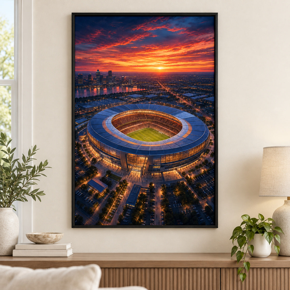 Twilight Aerial Stadium Art Canvas Painting Wall Decor | black_independent_close