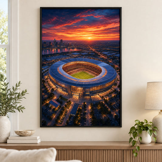 Twilight Aerial Stadium Art Canvas Painting Wall Decor | black_independent_close