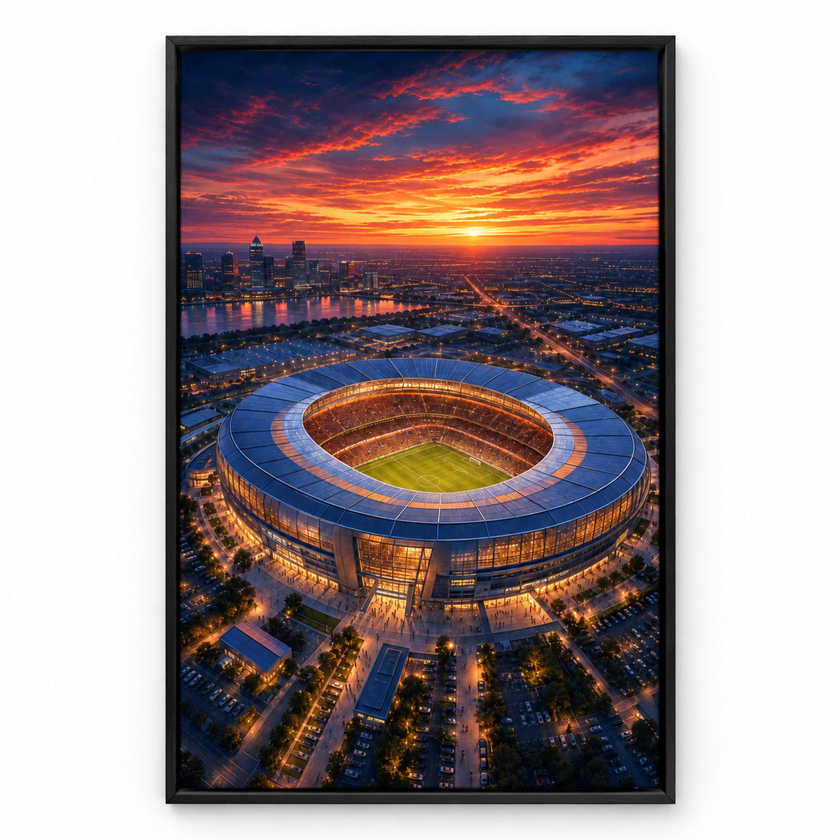 Twilight Aerial Stadium Art Canvas Painting Wall Decor | black_sku