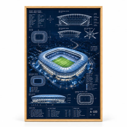 Night Stadium Blueprint Overlay Canvas Painting Wall Decor | brown_sku