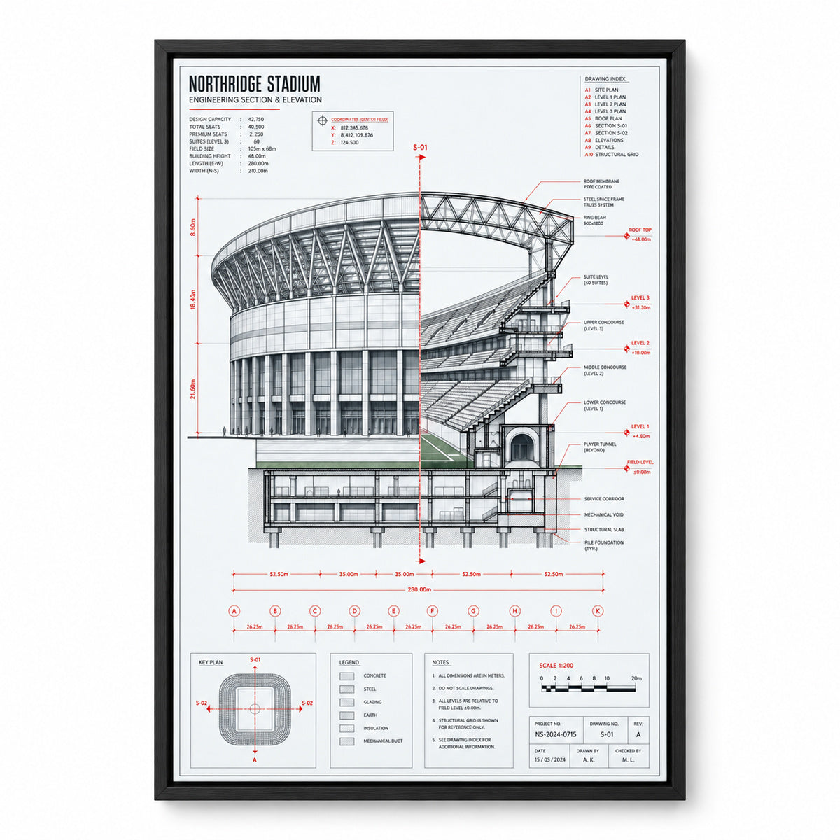 Engineering Stadium Cutaway Canvas Painting Wall Decor | black_sku