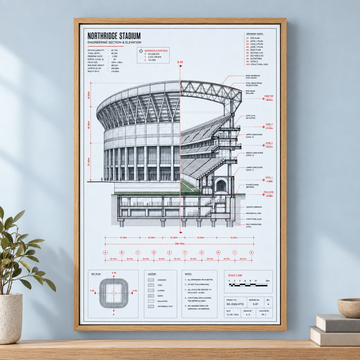 Engineering Stadium Cutaway Canvas Painting Wall Decor | brown_independent_close