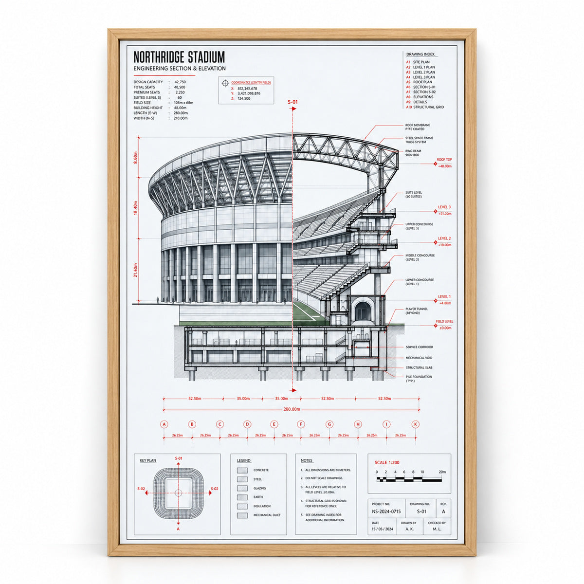 Engineering Stadium Cutaway Canvas Painting Wall Decor | brown_sku