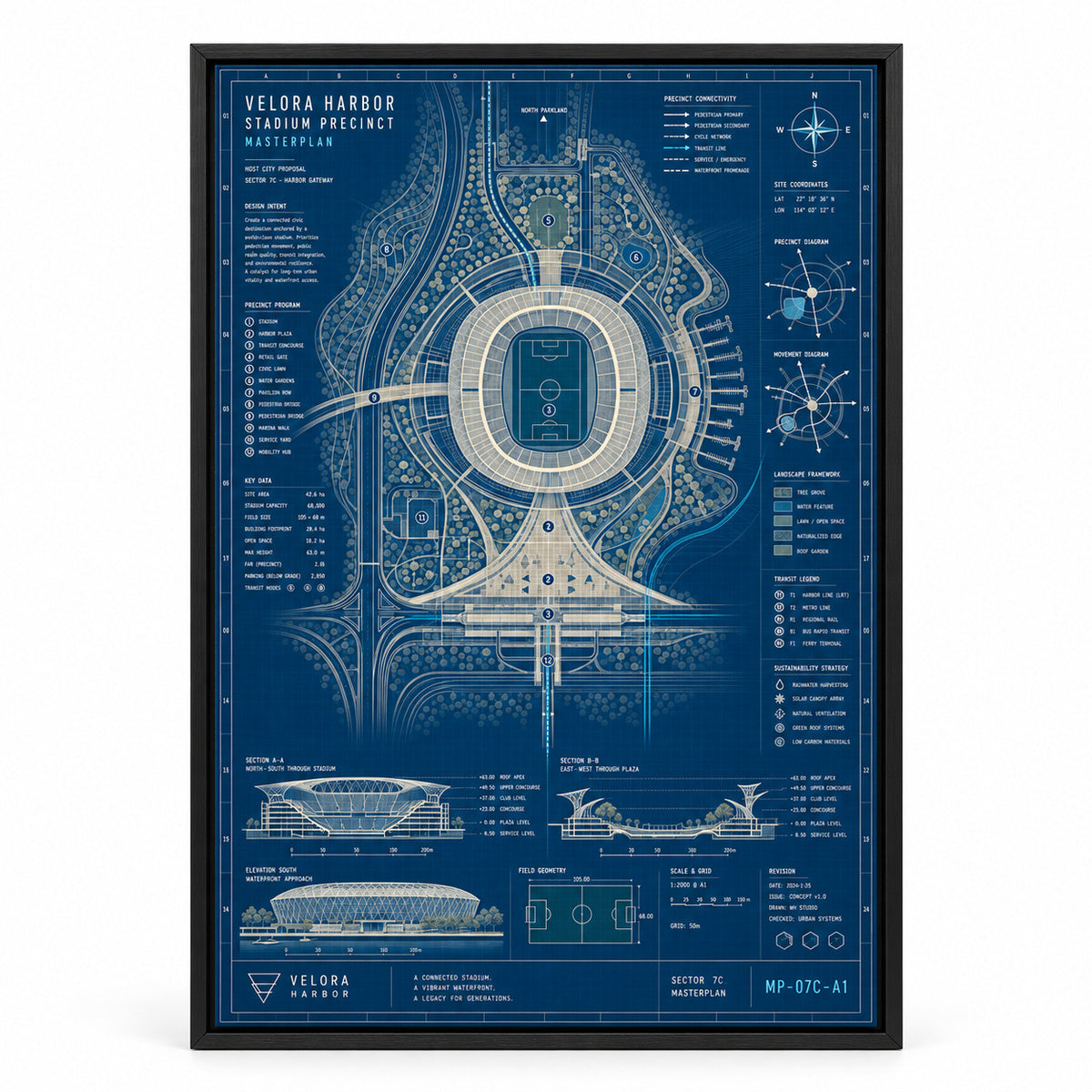 Host City Stadium Masterplan Canvas Wall Art | black_sku