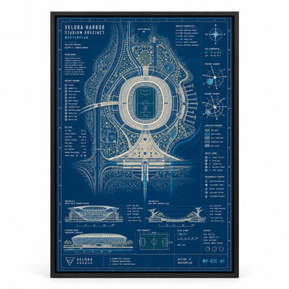 Host City Stadium Masterplan Canvas Wall Art | black_sku