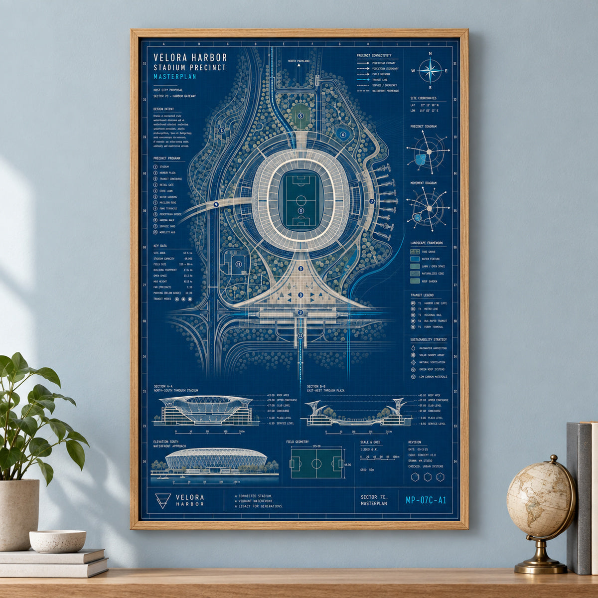 Host City Stadium Masterplan Canvas Wall Art | brown_independent_close