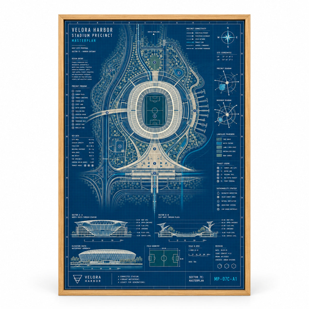 Host City Stadium Masterplan Canvas Wall Art | brown_sku