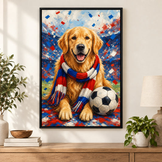 Golden Retriever Soccer Fan Canvas Wall Art | black_independent_close
