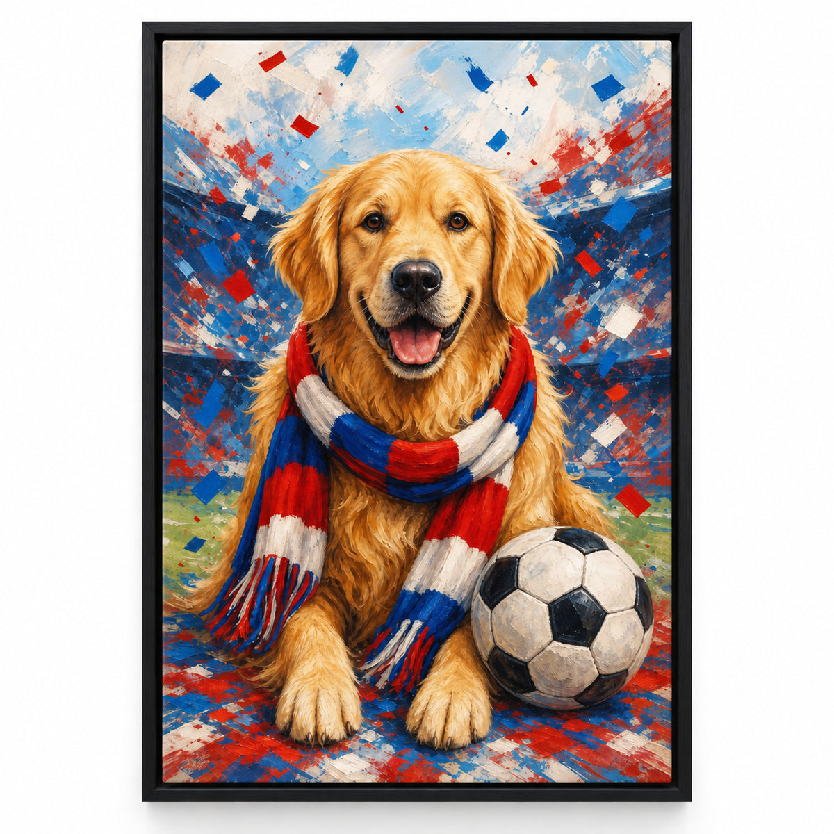 Golden Retriever Soccer Fan Canvas Wall Art | black_sku