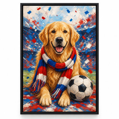 Golden Retriever Soccer Fan Canvas Wall Art | black_sku