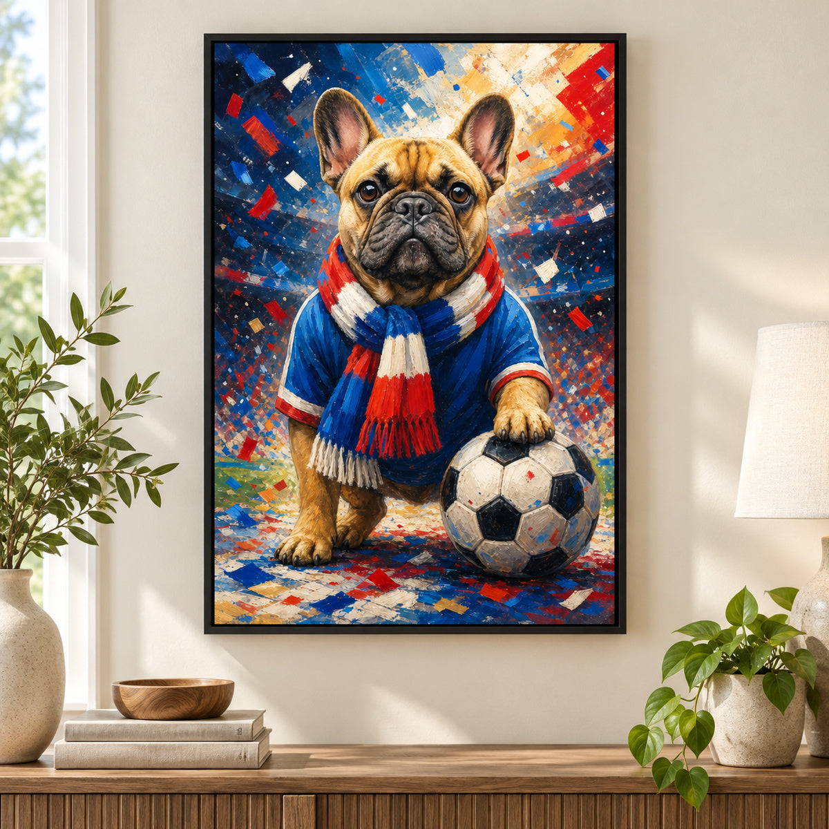 French Bulldog Soccer Fan Canvas Wall Art | black_independent_close