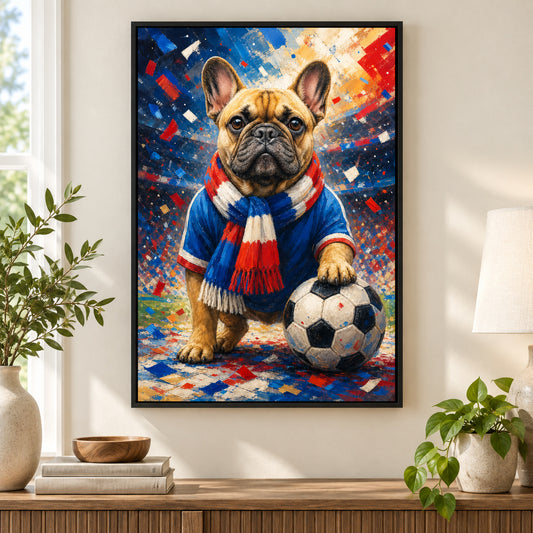 French Bulldog Soccer Fan Canvas Wall Art | black_independent_close