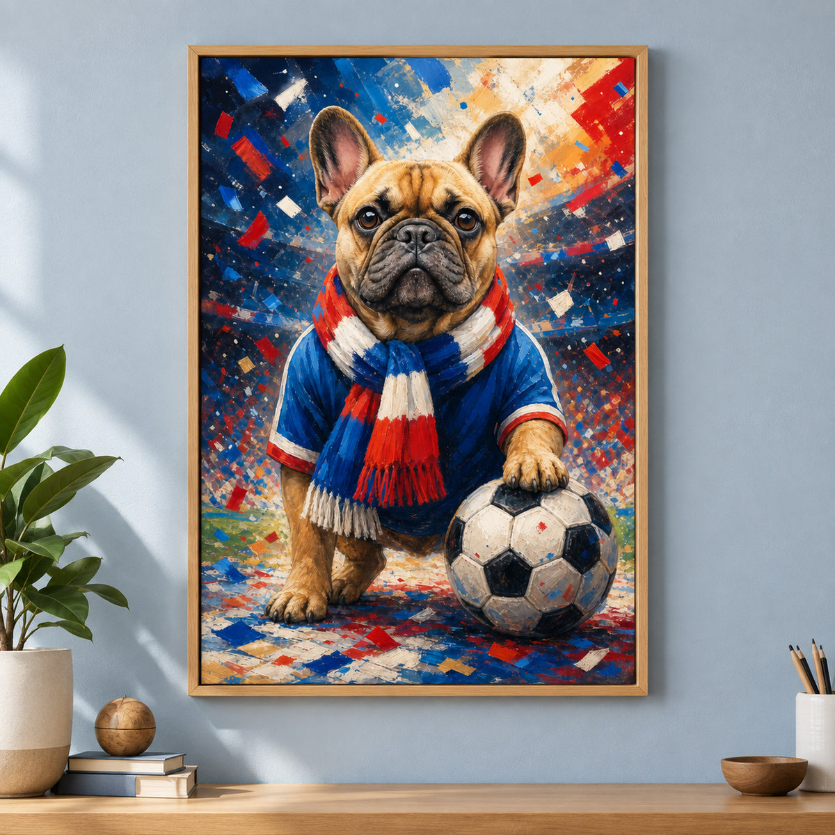 French Bulldog Soccer Fan Canvas Wall Art | brown_independent_close