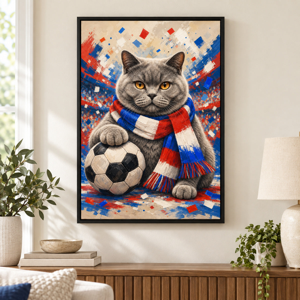 British Shorthair Soccer Fan Canvas Painting Wall Decor | black_independent_close