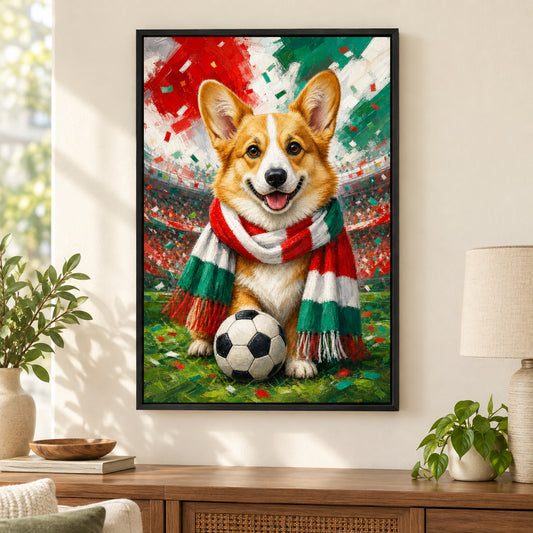 Corgi Soccer Fan Canvas Wall Art | black_independent_close
