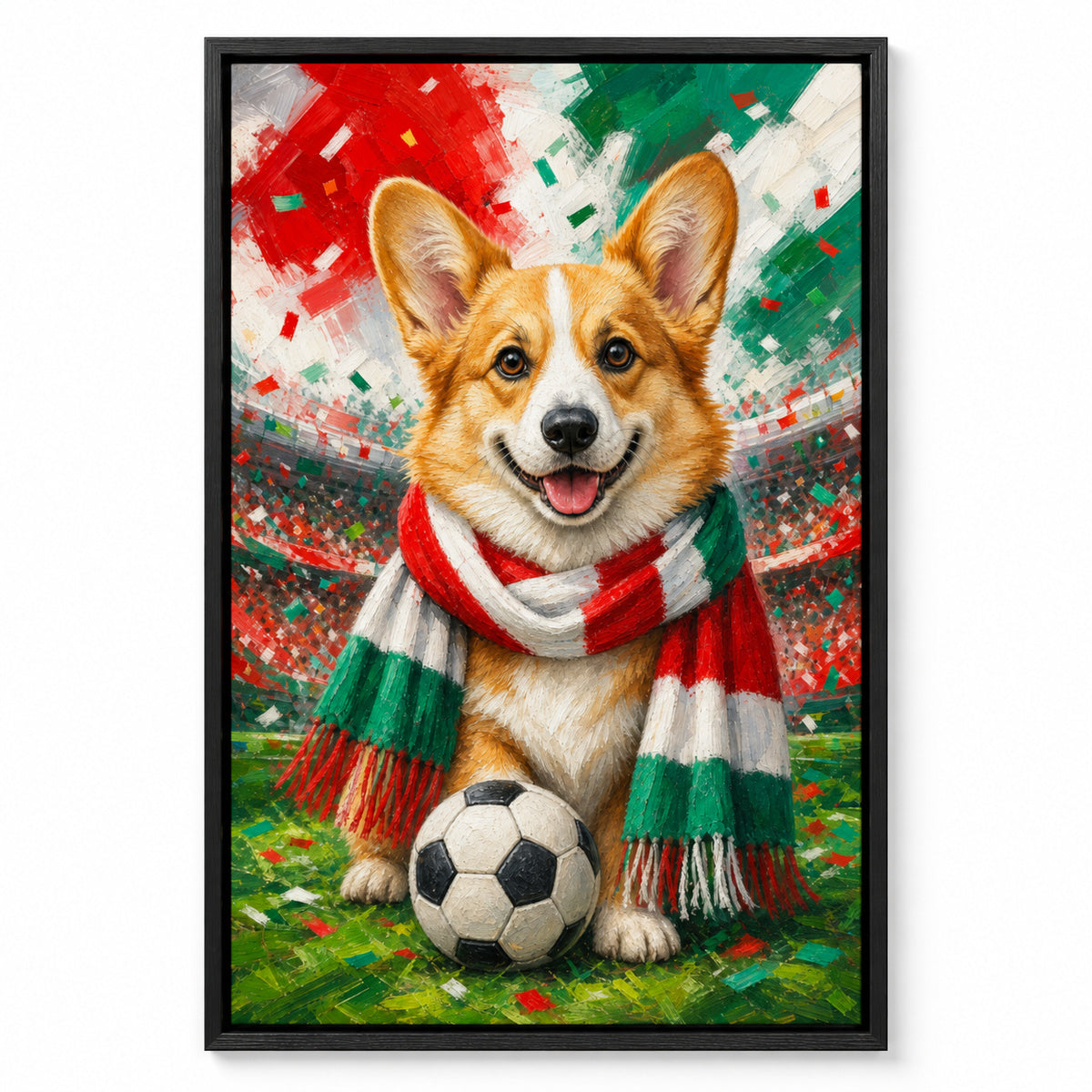 Corgi Soccer Fan Canvas Wall Art | black_sku