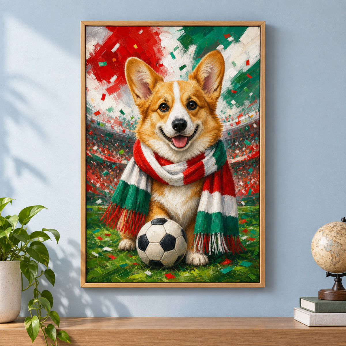 Corgi Soccer Fan Canvas Wall Art | brown_independent_close