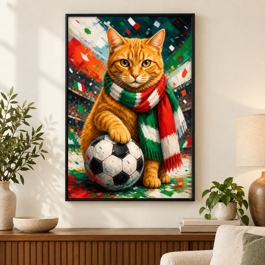 Orange Tabby Soccer Fan Canvas Painting for Game Room Decor | black_independent_close