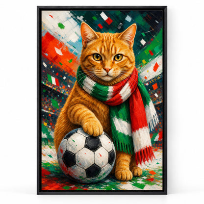 Orange Tabby Soccer Fan Canvas Painting for Game Room Decor | black_sku