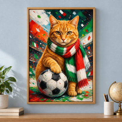Orange Tabby Soccer Fan Canvas Painting for Game Room Decor | brown_independent_close