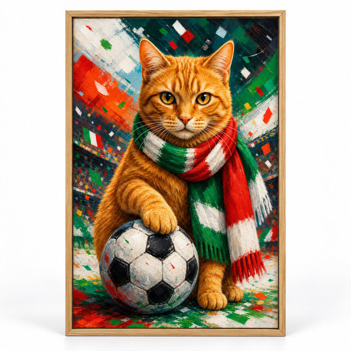 Orange Tabby Soccer Fan Canvas Painting for Game Room Decor | brown_sku