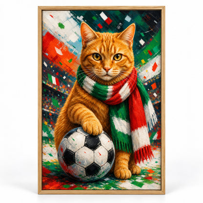 Orange Tabby Soccer Fan Canvas Painting for Game Room Decor | brown_sku