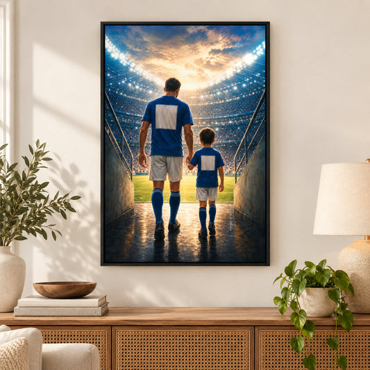 Custom Father and Son Soccer Tunnel Canvas Wall Art | black_independent_close
