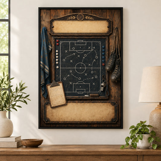 Custom Vintage Soccer Tactics Board Canvas Wall Art | black_independent_close