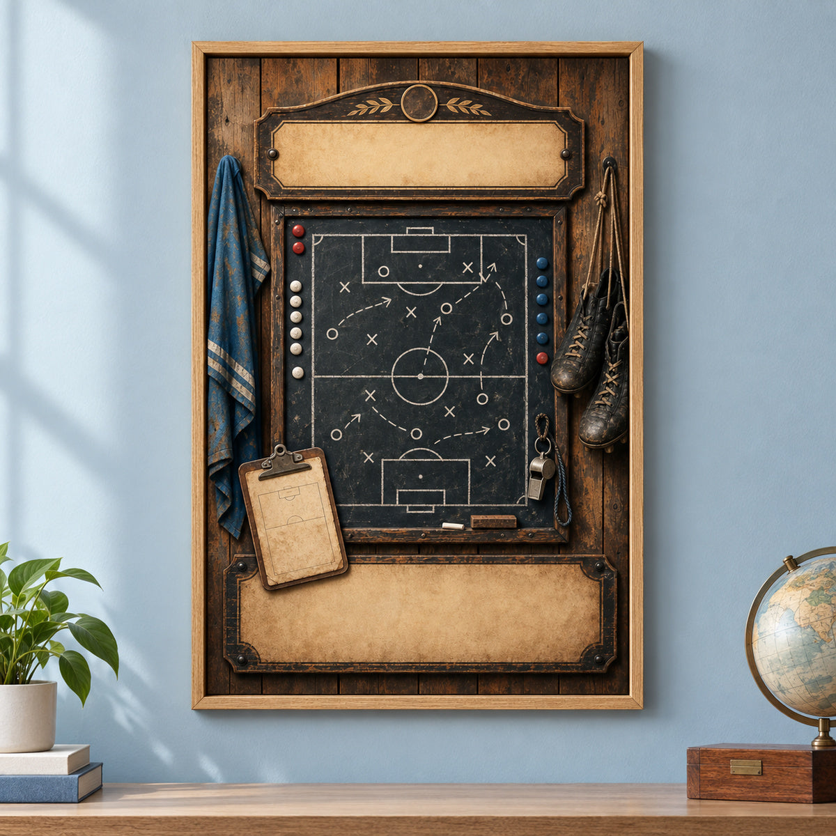 Custom Vintage Soccer Tactics Board Canvas Wall Art | brown_independent_close