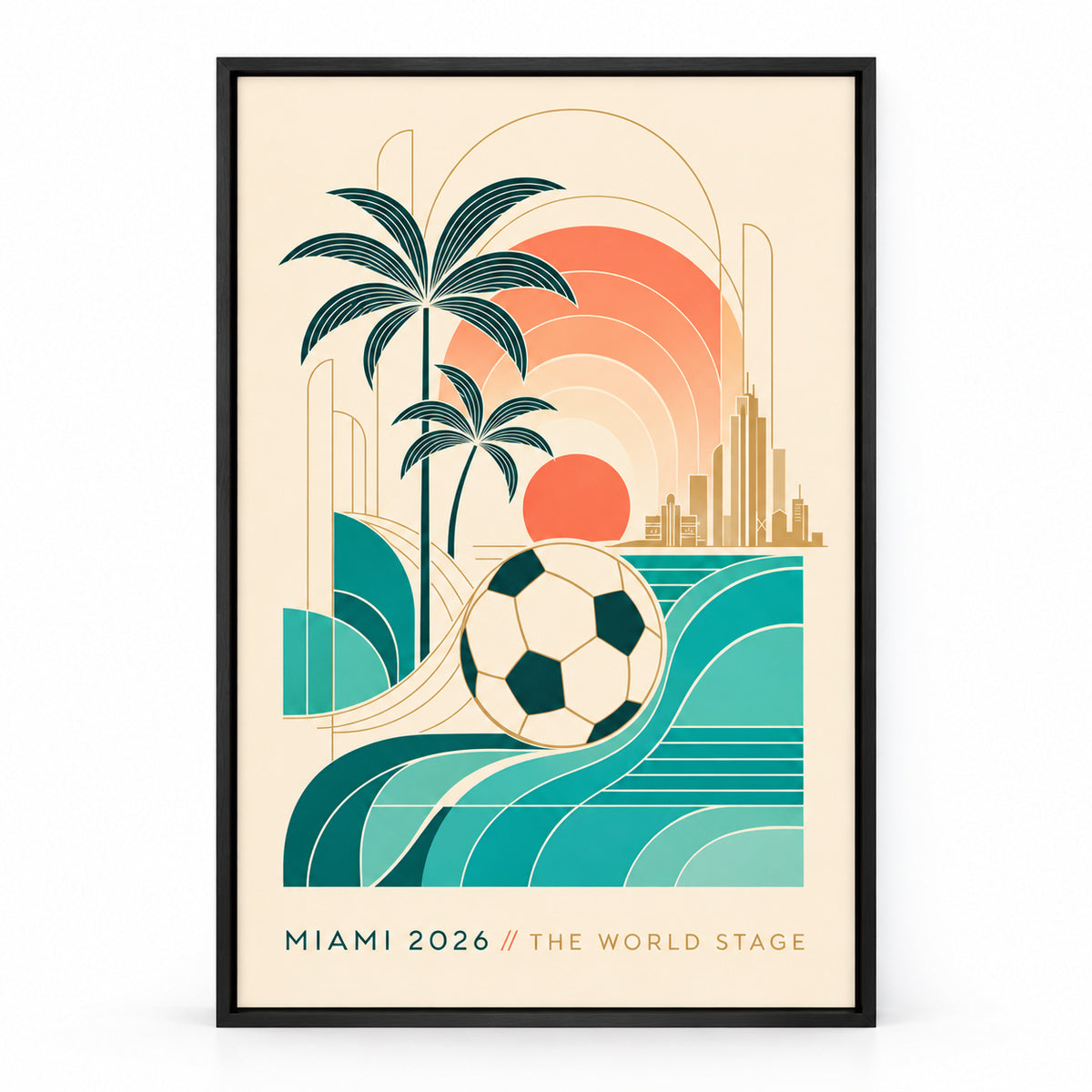 Miami 2026 World Stage Soccer Canvas Painting Wall Decor | black_sku