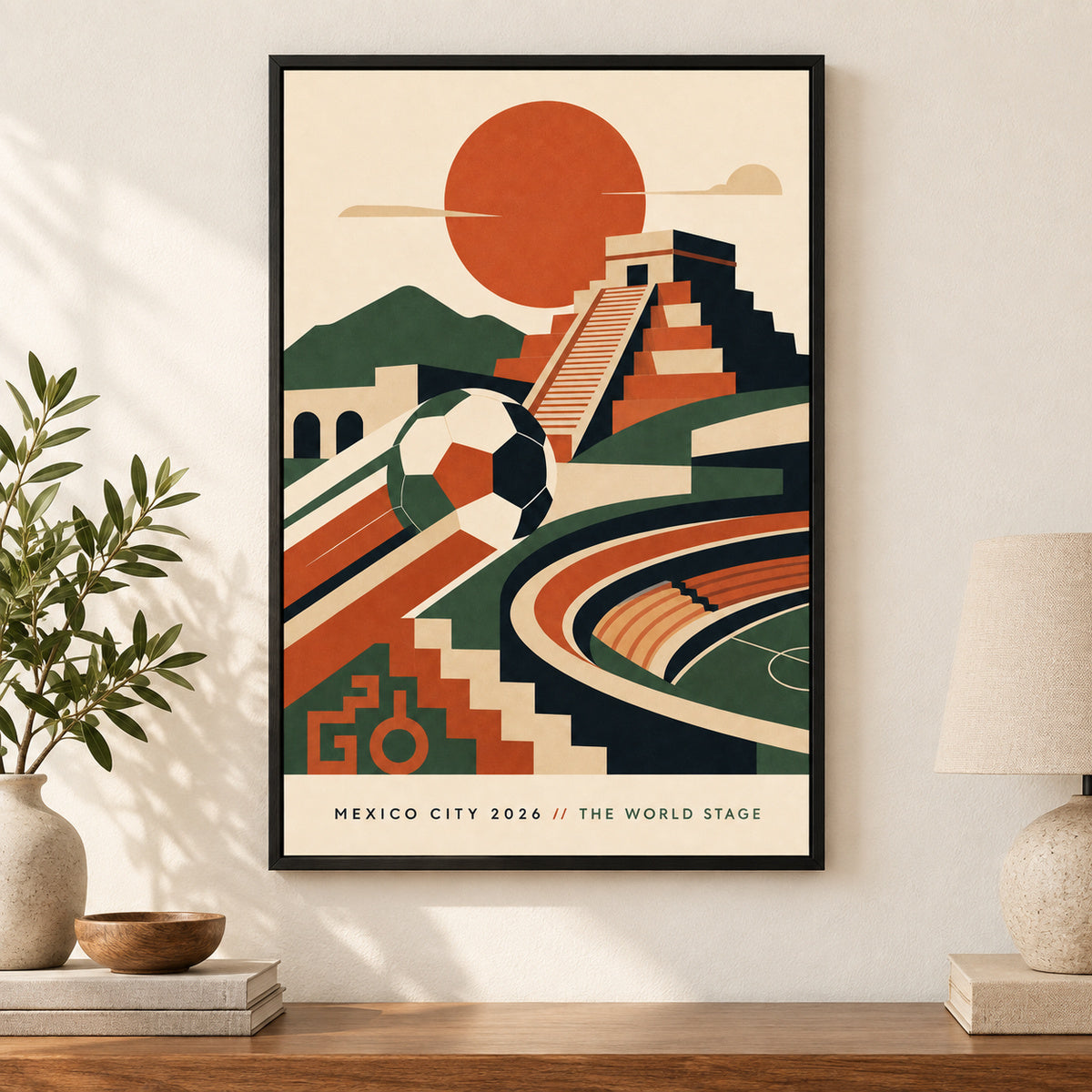 Mexico City 2026 World Stage Soccer Canvas Wall Art | black_independent_close
