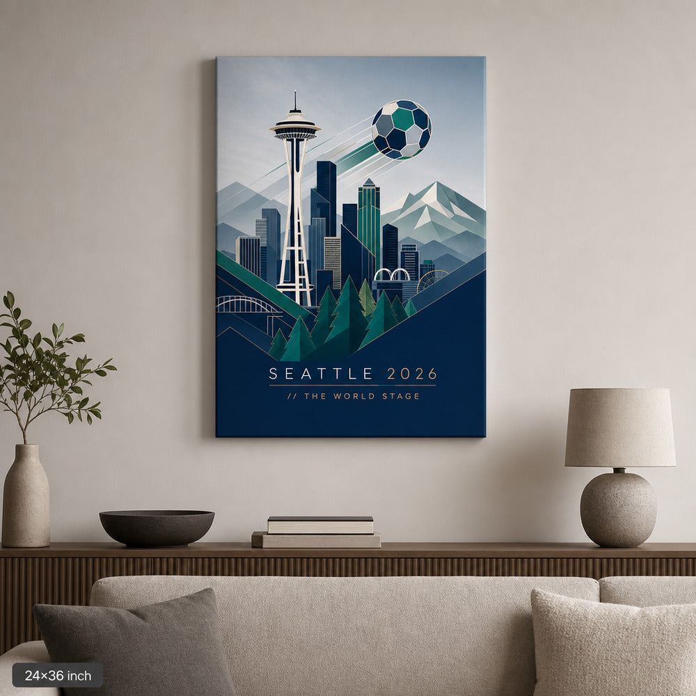 Seattle 2026 World Stage Soccer Canvas Wall Art sku 24x36