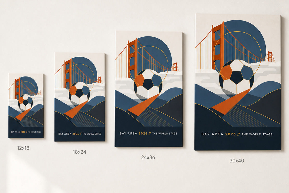 Bay Area 2026 World Stage Soccer Canvas Wall Art size comparison