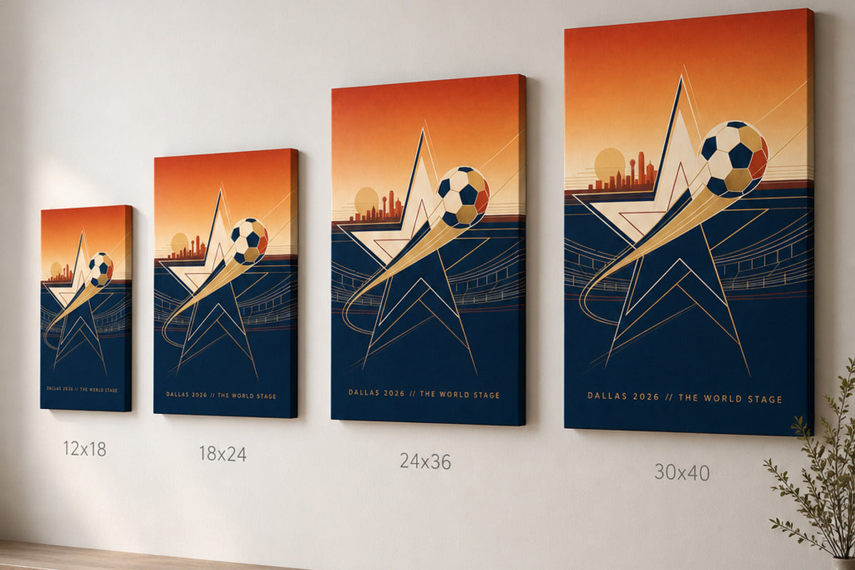 Dallas 2026 World Stage Soccer Canvas Wall Art size comparison