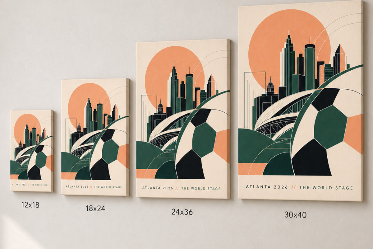 Atlanta 2026 World Stage Soccer Canvas Wall Art size comparison
