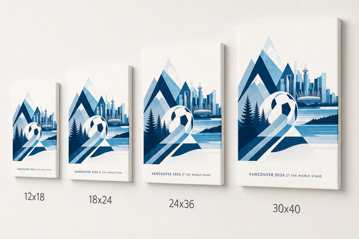 Vancouver 2026 World Stage Soccer Canvas Wall Art size comparison
