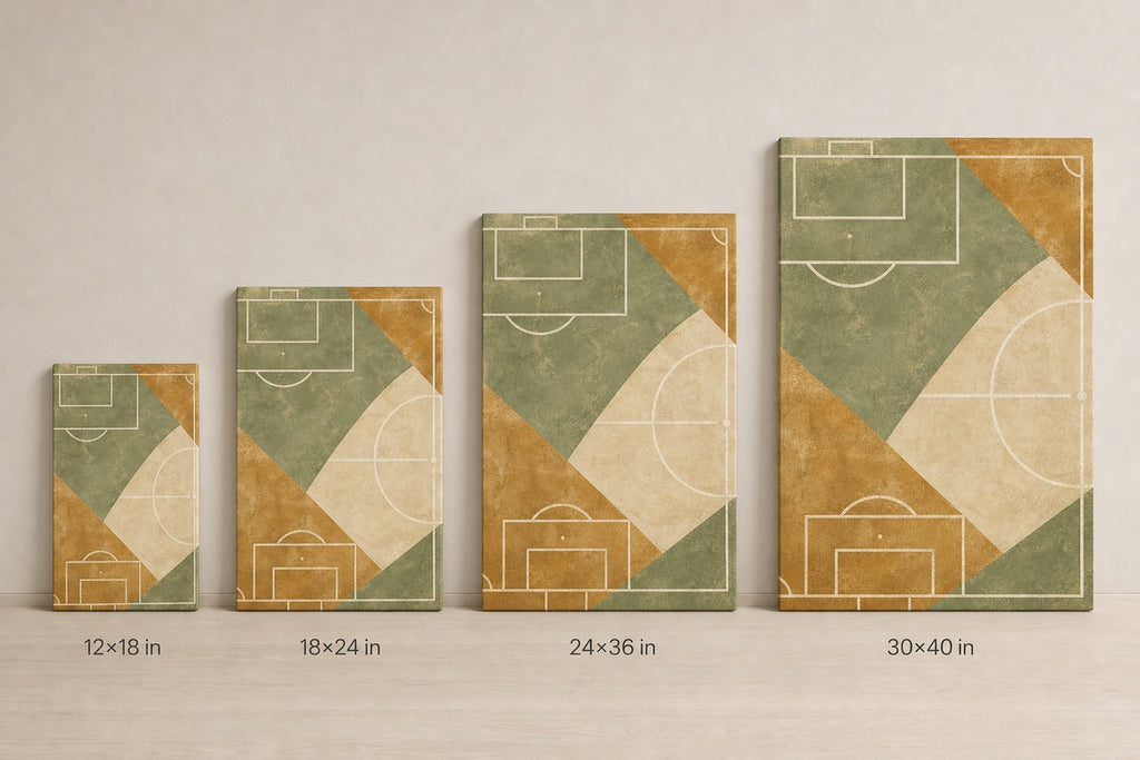 Ochre Sage Pitch Geometry Canvas Wall Art canvas size comparison