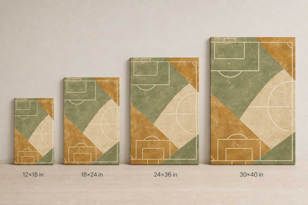 Ochre Sage Pitch Geometry Canvas Wall Art canvas size comparison