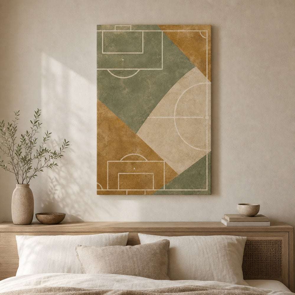 Ochre Sage Pitch Geometry Canvas Wall Art alternate room wall mockup