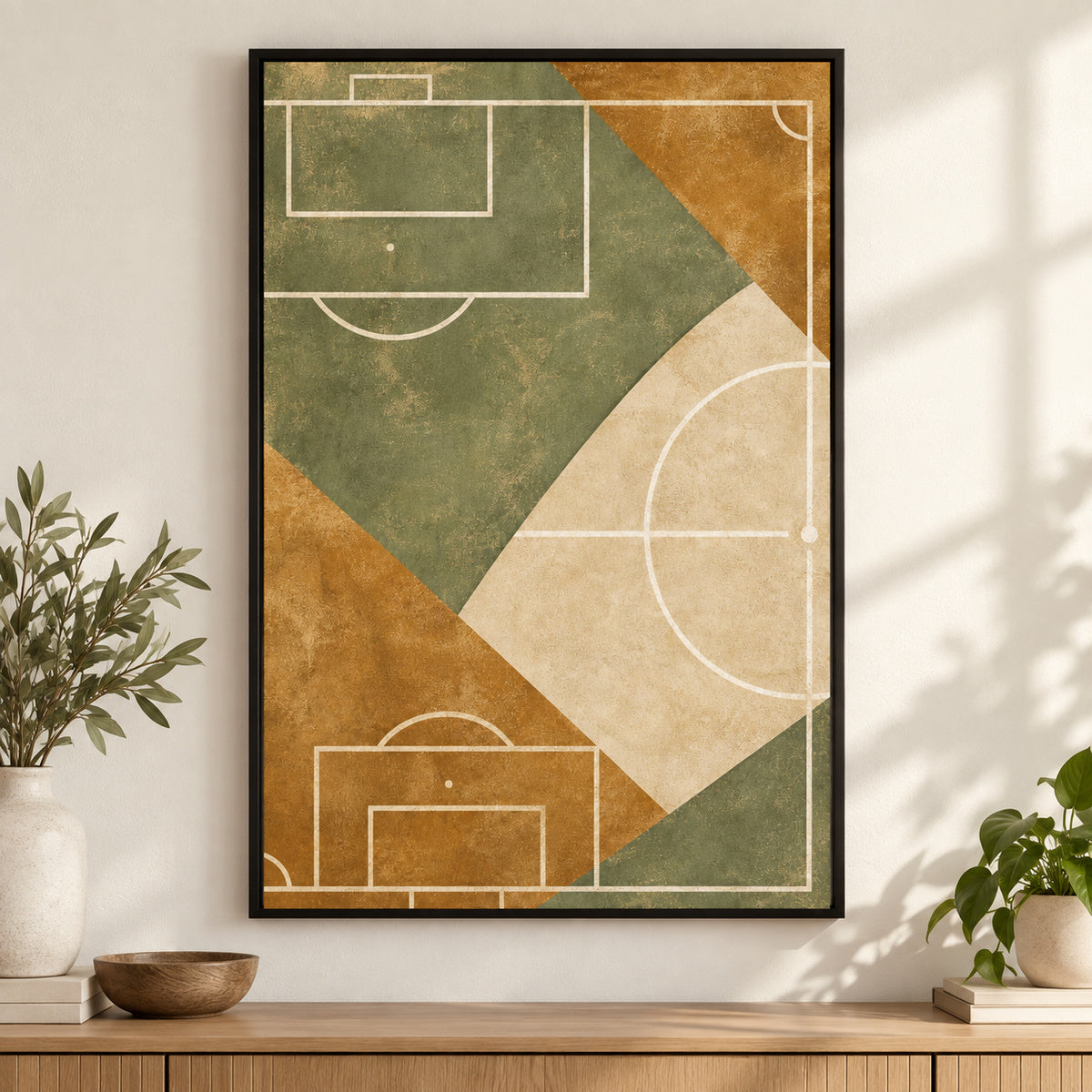 Ochre Sage Pitch Geometry Modern Canvas Painting Wall Decor | black_independent_close