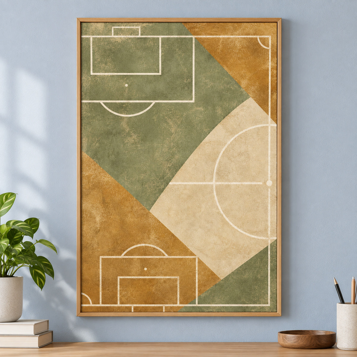 Ochre Sage Pitch Geometry Modern Canvas Painting Wall Decor | brown_independent_close