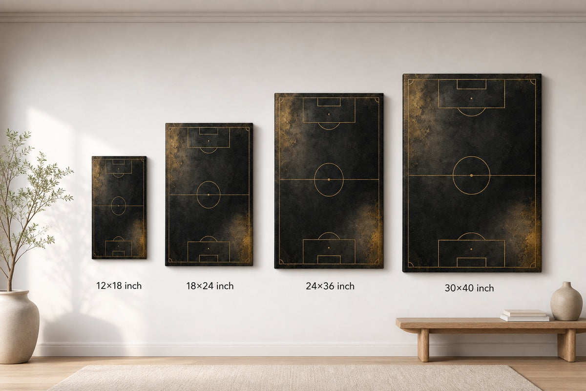Black Gold Pitch Geometry Canvas Wall Art canvas size comparison