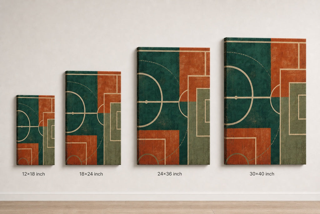 Teal Clay Pitch Geometry Canvas Wall Art canvas size comparison