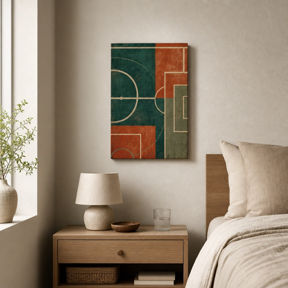 Teal Clay Pitch Geometry Canvas Wall Art 12×18 inch thin wrapped canvas wall mockup