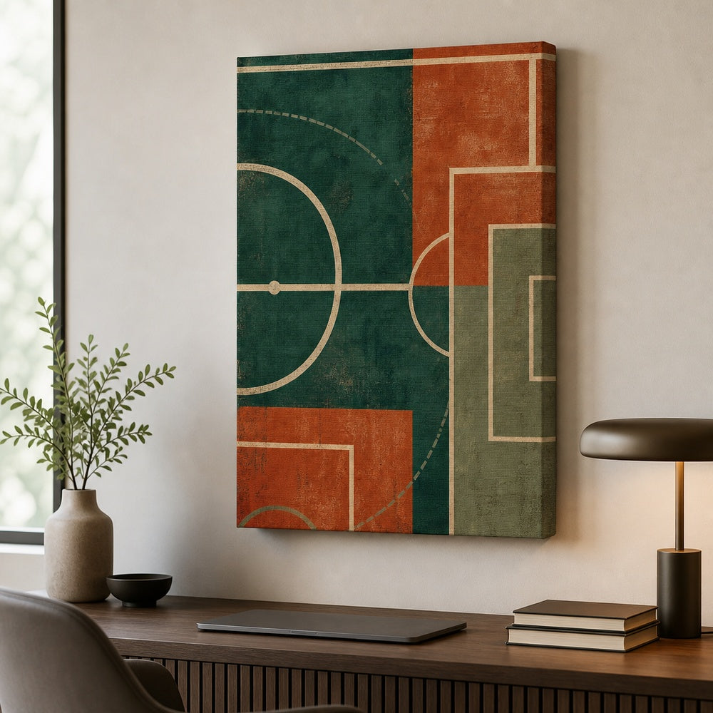 Teal Clay Pitch Geometry Canvas Wall Art 18×24 inch wrapped canvas wall mockup