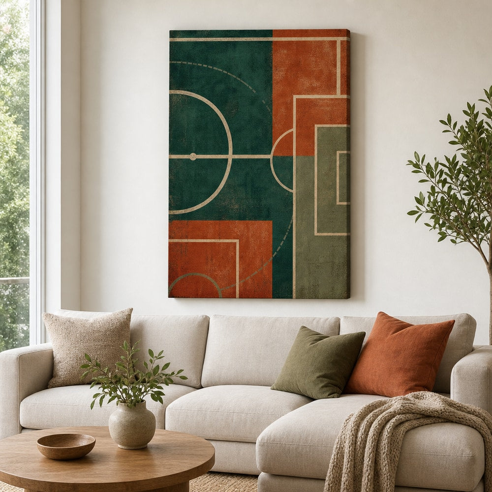 Teal Clay Pitch Geometry Canvas Wall Art 24×36 inch wrapped canvas wall mockup